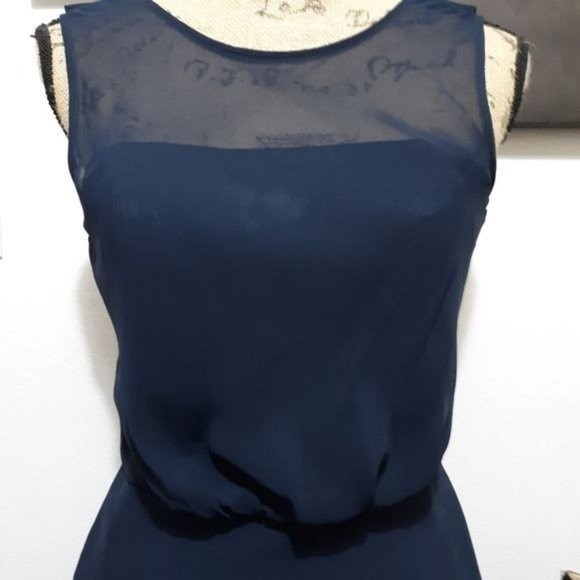 Dessy Collection, Vivian Diamond Blue Backless A Line Dress XS - Picture 2 of 16